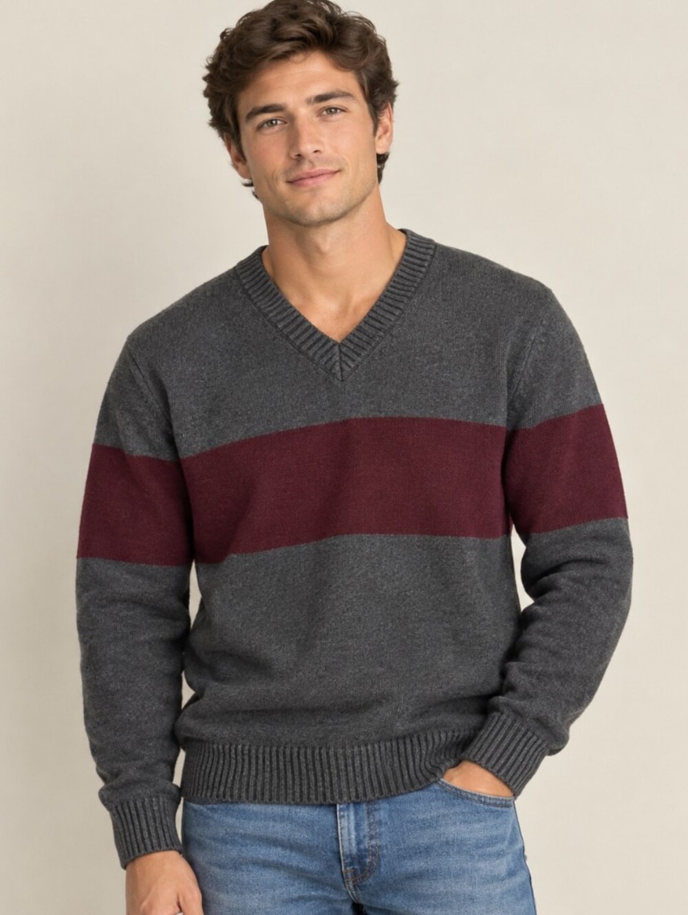 J Crew Heritage cotton V-neck sweater in stripe CM322 Size M